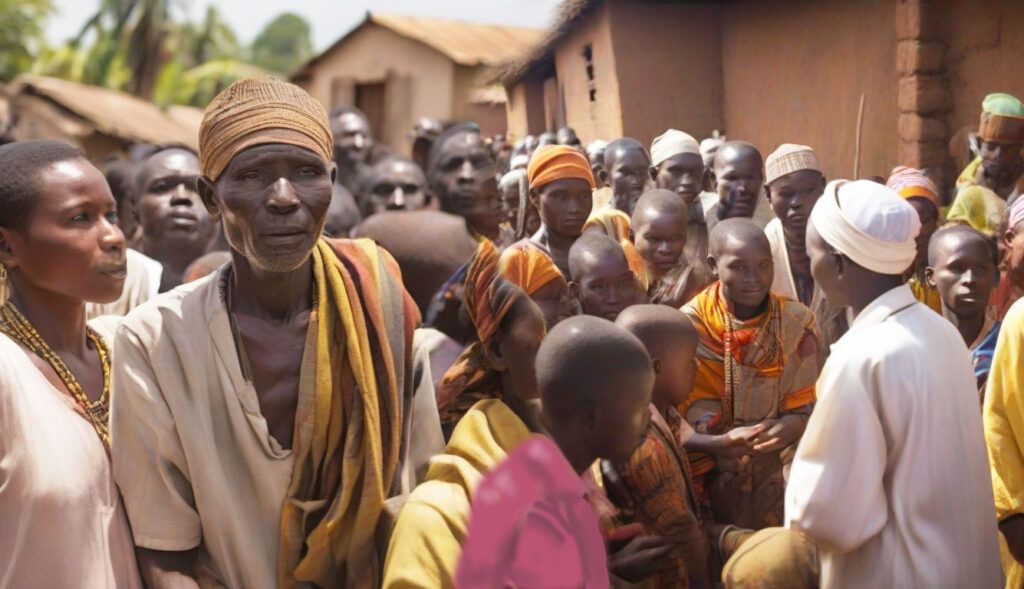 multidão de pessoas reunidas testemunham milagres na África..